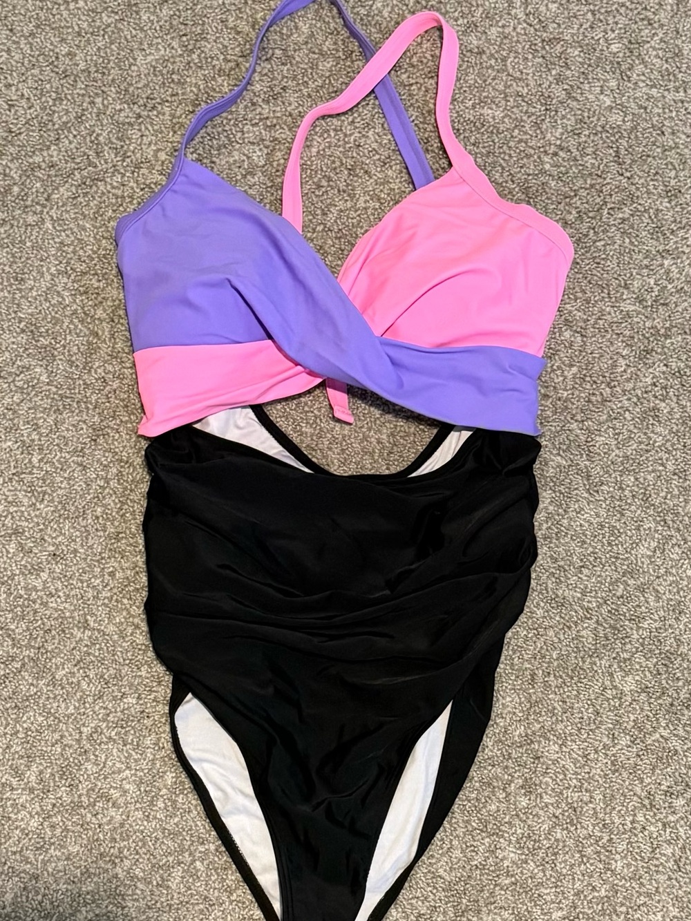 Colorblock One-Piece Swimsuit in Pink, Purple and Black